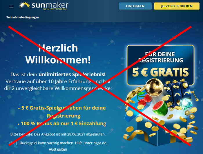 aucun bonus de casino sunmaker de 5 euros